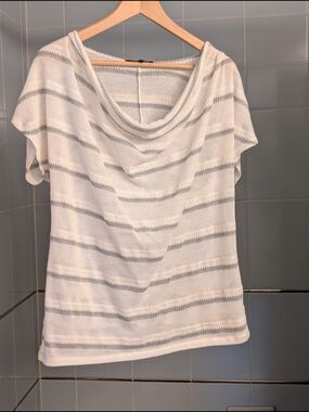 Y2K Semi-translucent Knit White Top with Subtle Gray Stripes